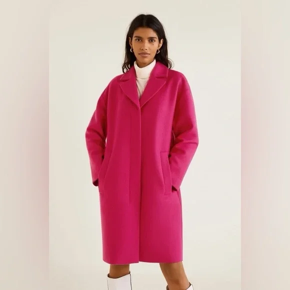 NWT Mango Hot Pink Unstructured Wool-blend Coat - Picture 2 of 11